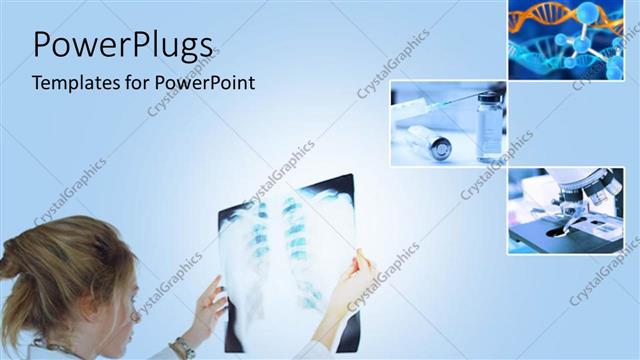  Presentation with xray - A lady wearing a lab coat?holding up an xray