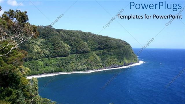  Presentation with hawaiian - Landscape of Maui Hawaiian Island with ocean, hills and trees, travel