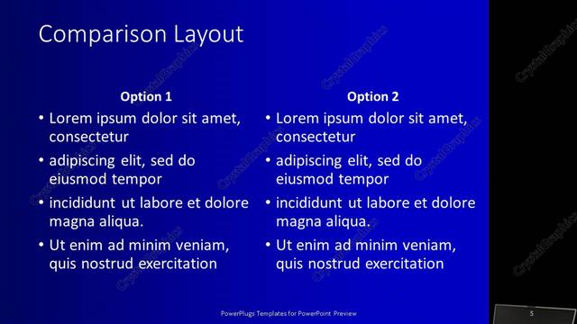 Comparison presentation slide layout