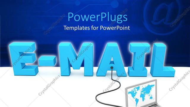  Presentation with email - A laptop connected to the word email with blue background