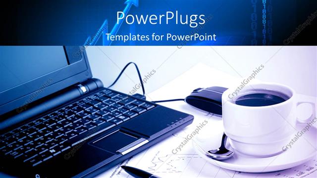  Presentation with coffee - A laptop with a cup of coffee and white background