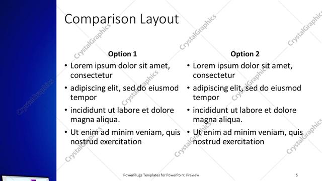 Comparison presentation slide layout