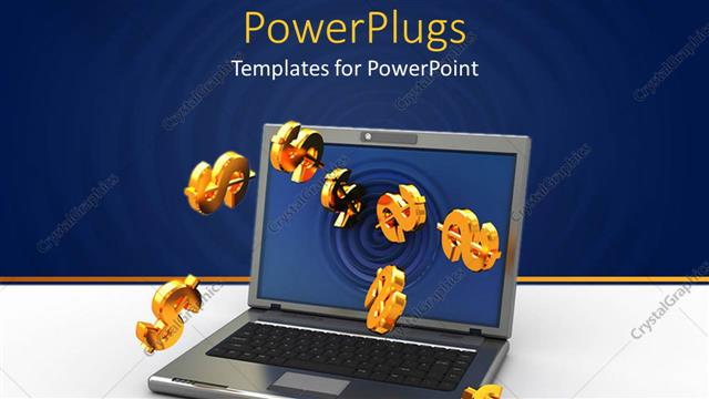  Presentation with dollar signs - A laptop with dollar signs and bluish background