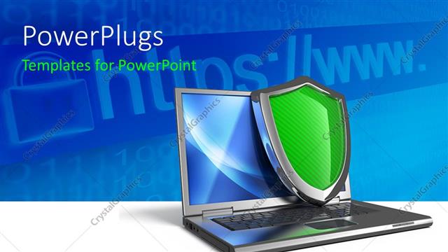  Presentation with firewall - Laptop with internet security and firewall concept