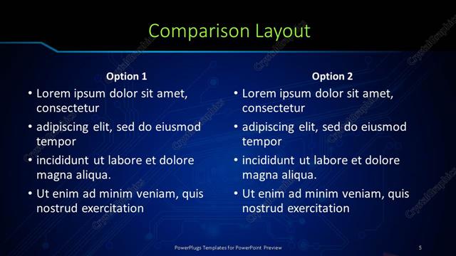 Comparison presentation slide layout