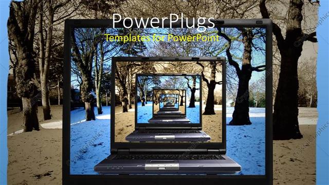  Presentation with infinity - A laptop with the view of a number of screens