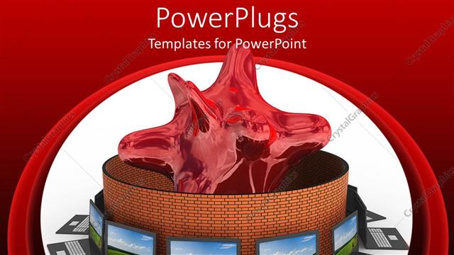  Presentation with global - Laptops with beautiful wallpaper arranged around round brick wall