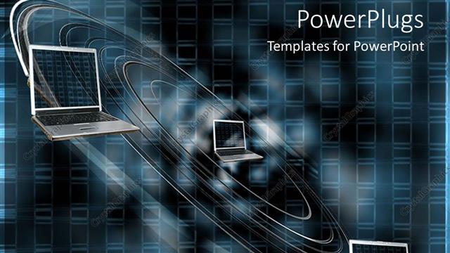  Presentation with technology - Laptops into spiral depicting data flow concept on digital dark background