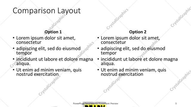 Comparison presentation slide layout