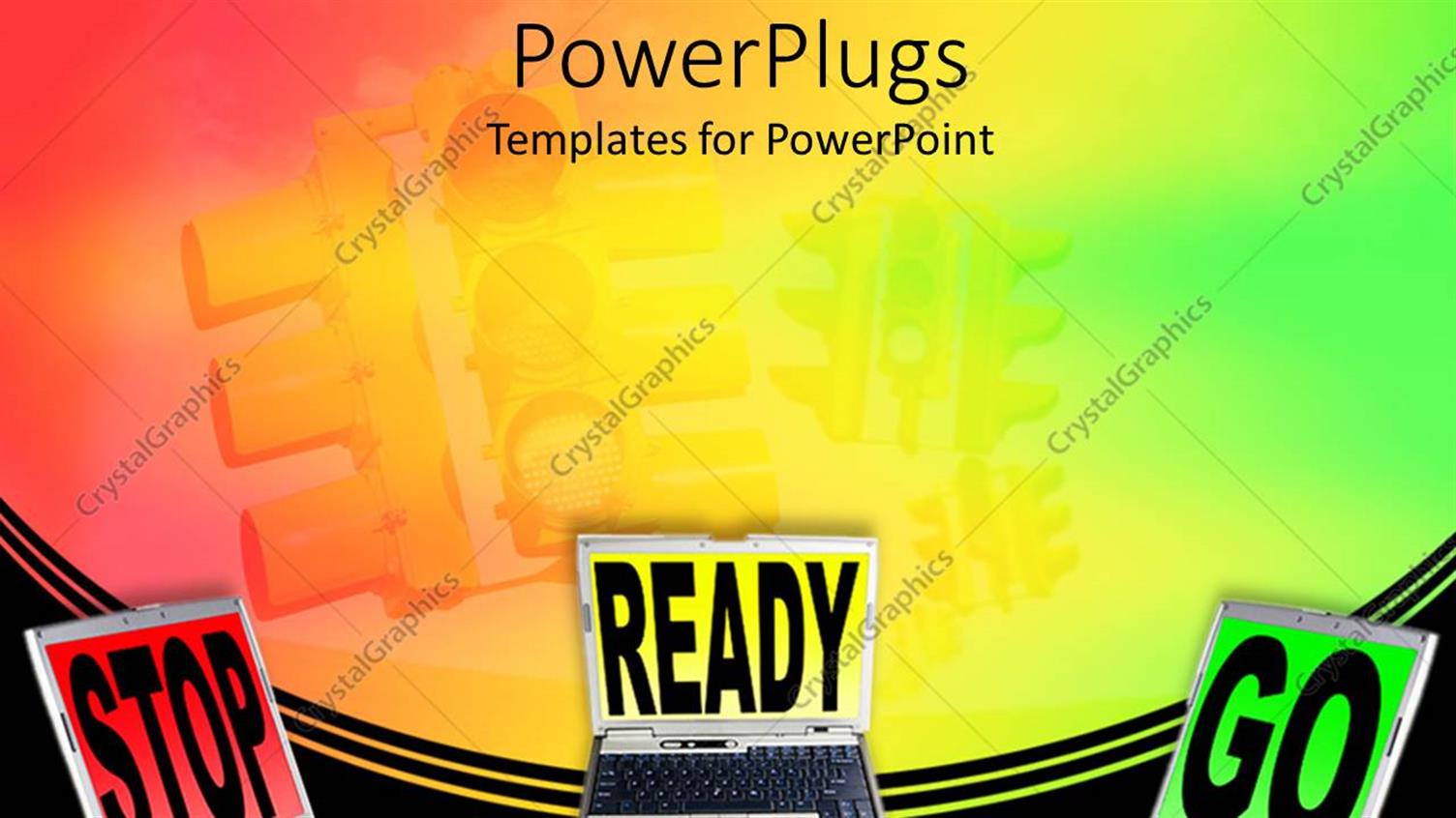 Featuring Laptops with Stop Ready Go Words, Stoplight Background, Red, Yellow and Green