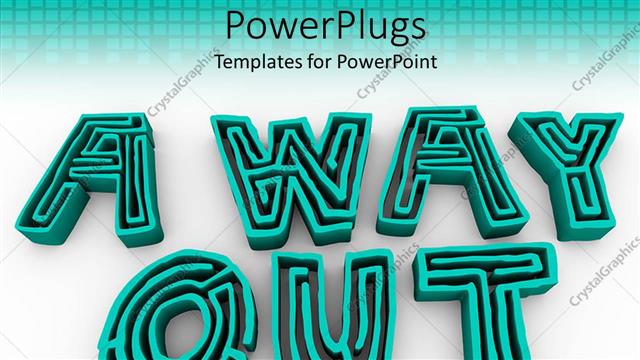  Presentation with way - Large 3D blue maze text forming the text  AWAY OUT