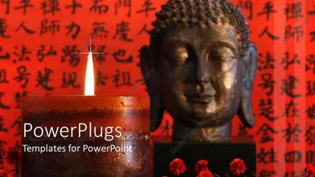  Presentation with buddha - Large Asian candle lit in front of a Buddha head