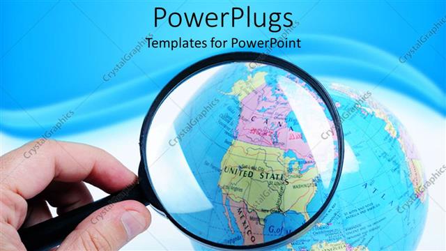  Presentation with magnifying glass - A large black colored magnifying glass over a globe