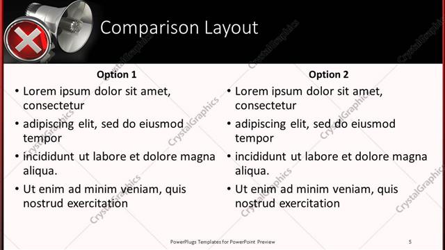 Comparison presentation slide layout