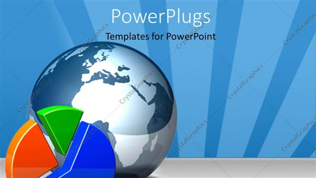  Presentation with pie chart - A large blue colored globe with a multi colored pie chart