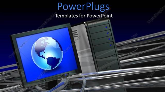  Presentation with cables - Large blue globe in a monitor surface anc cables