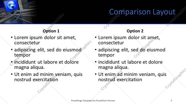 Comparison presentation slide layout