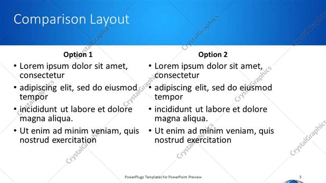 Comparison presentation slide layout