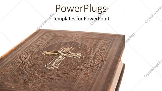  Presentation with holy bible - Large brown Holy Bible with a cross on a white background