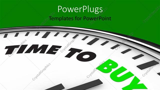  Presentation with time - Large clock with clock hands pointing at TIME TO BUY