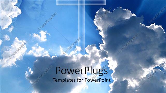  Presentation with god - Large cross and representation of God looking down from the clouds