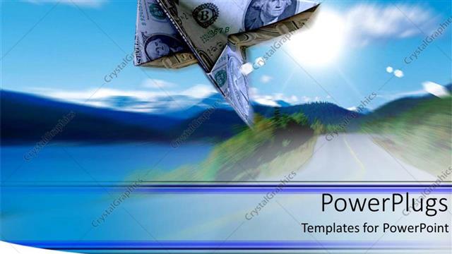  Presentation with clear - Large dollar bill lane flying with a clear sky background