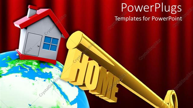  Presentation with house key - A large globe with a house on it and a large gold colored key