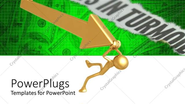  Presentation with hang - A large gold colored arrow with a human character holding the tip