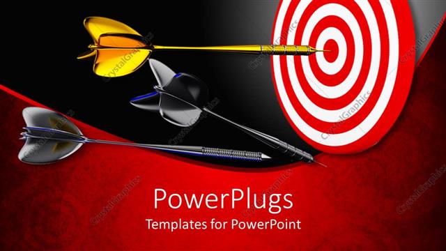  Presentation with target - Large gold colored dart on the center of a target