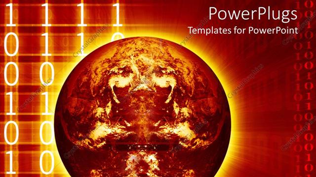  Presentation with binary - Large gold colored depiction of the earth with binary codes