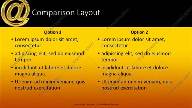 Comparison presentation slide layout