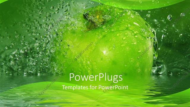  Presentation with green apple - Large green apple with water drops all around it