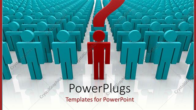  Presentation with blue line - Large group of blue figures with red figure in front of line and question mark on top of its head