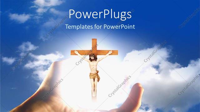  Presentation with jesus christ - A large hand holding an image of Jesus Christ with a bright light