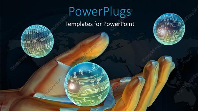  Presentation with technology - A large human hand image with three shinning globes