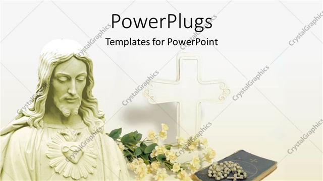  Presentation with jesus christ - A large image of Jesus Christ with a rosary on a book