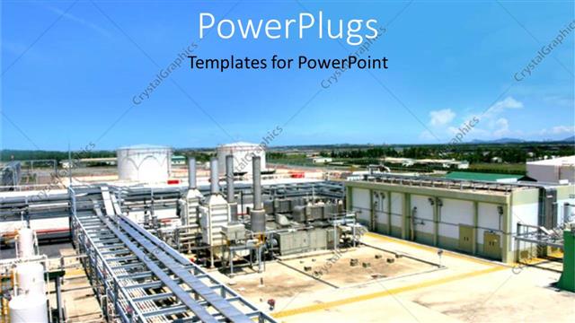  Presentation with horizon - Large industrial plant on horizon with blue sky