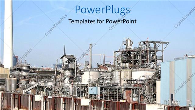  Presentation with sea - Large industrial plant located by sea shore with blue sky?