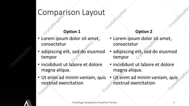 Comparison presentation slide layout