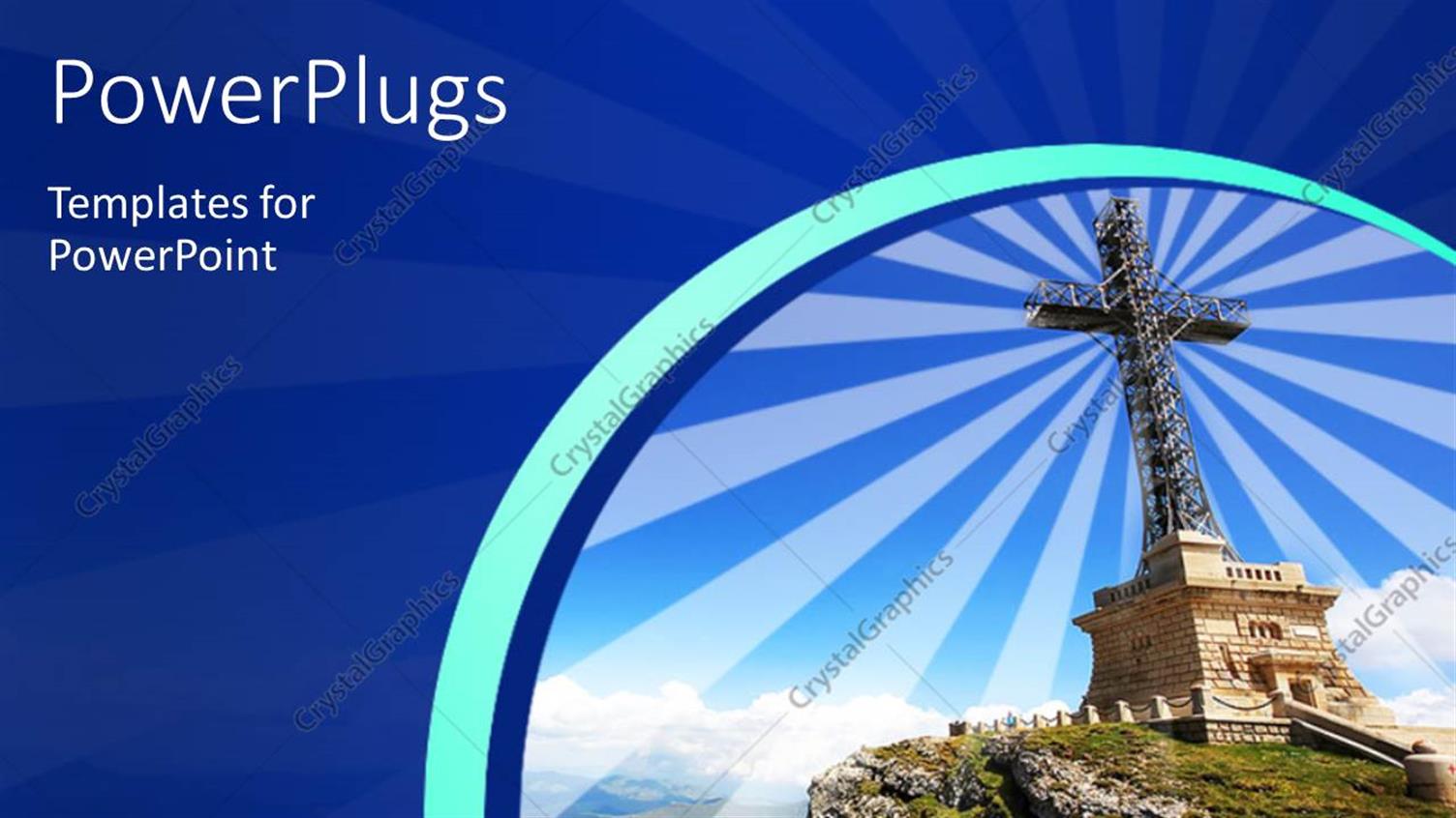 Featuring Large Monument on Mountain Top Over Blue Cloudy Sky