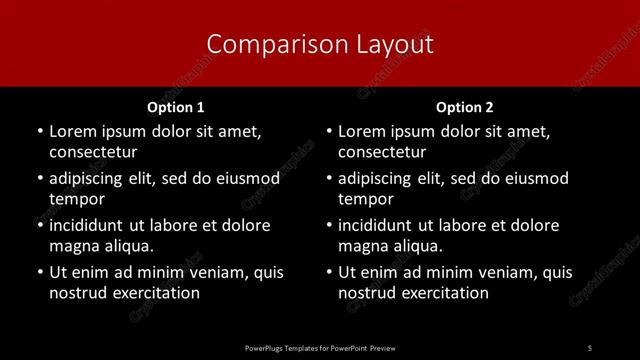 Comparison presentation slide layout