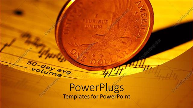  Presentation with finance - A large one dollar gold coin on an open chart