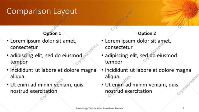 Comparison presentation slide layout