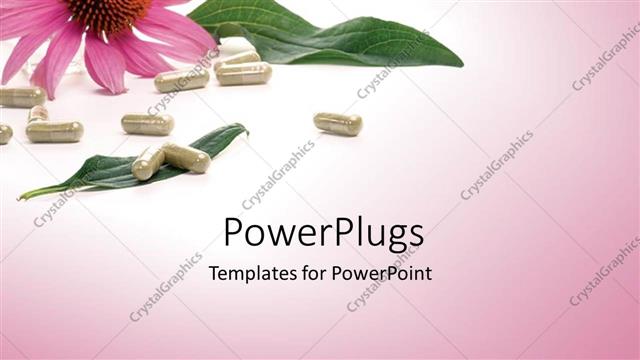  Presentation with herbal - A large pink colored flower white pills on the floor