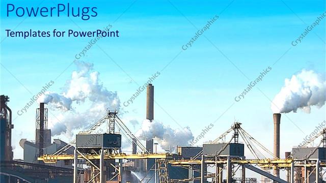  Presentation with power industry - Large power plant emitting tick white smoke on a grass field