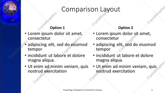 Comparison presentation slide layout