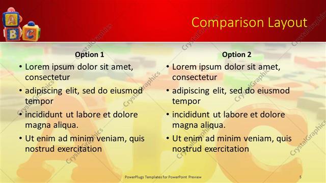 Comparison presentation slide layout