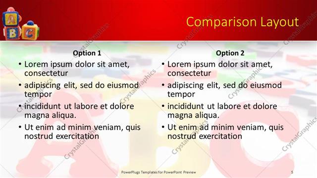 Comparison presentation slide layout