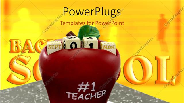  Presentation with back school - A large red apple with some cubes and a text which spells out the word 