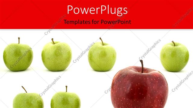  Presentation with green apple - Large red apple stands out in row of green apples
